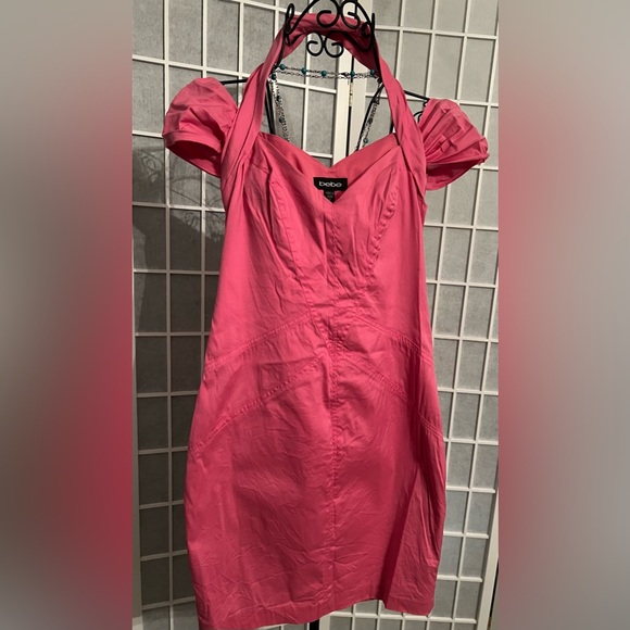 BEBE Kara Halter Scarf Neck Dress Cotton Candy Size Small NWT - Picture 3 of 6